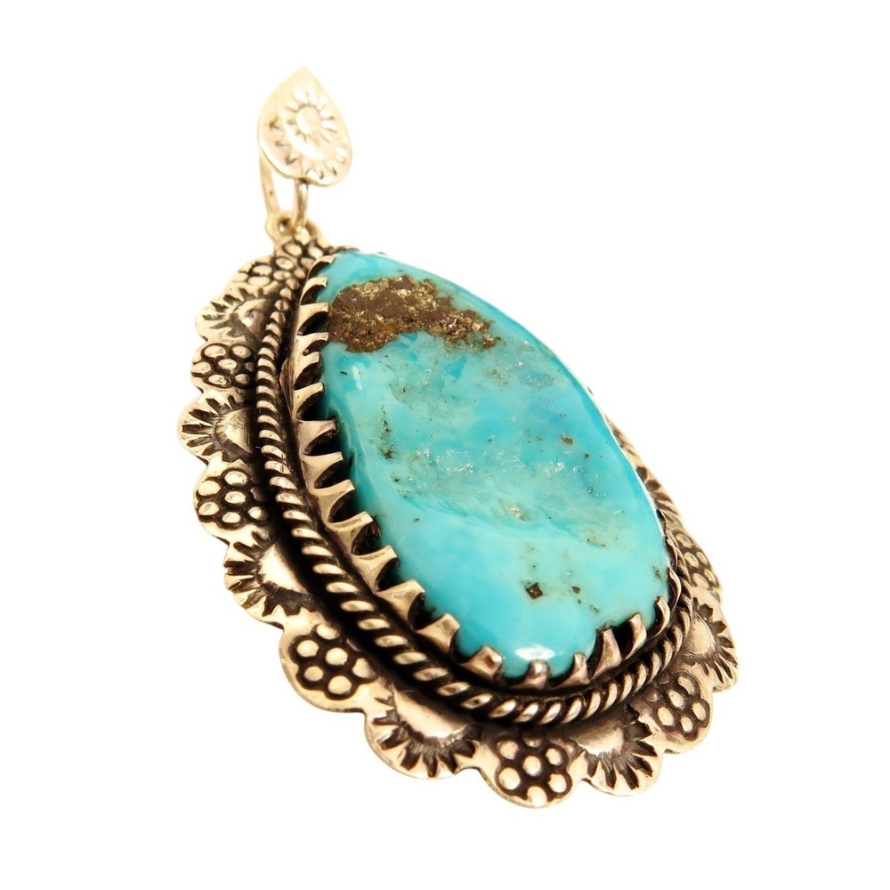 Stunning Large Southwestern Turquoise Gem Sterling Silver 925 Necklace Pendant - Picture 1 of 6
